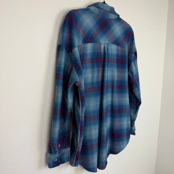 BP. Womens Long Sleeve Button-Up Blue/Red Flannel Cotton Rayon Shirt Medium - Picture 5 of 8